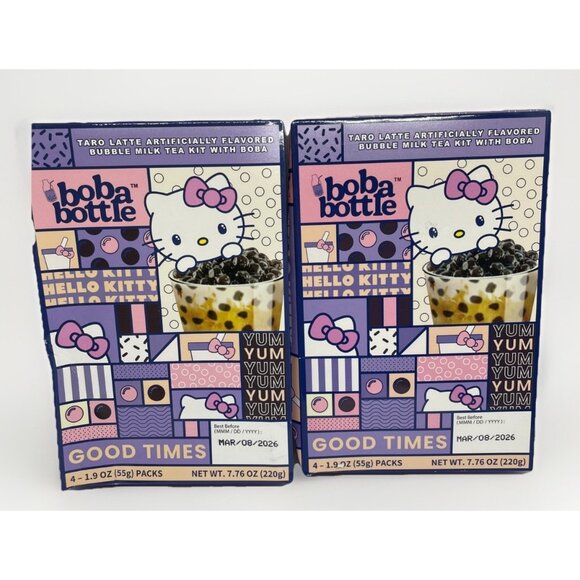 2x Sanrio Hello Kitty Boba Bottle Taro Latte Bubble Milk Tea Drink Kit 8 Pack - Picture 1 of 4